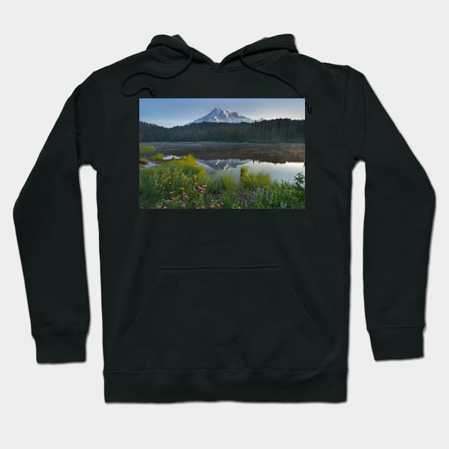 Mount Rainier And Reflection Lake Mount Rainier National Park Hoodie by AinisticGina